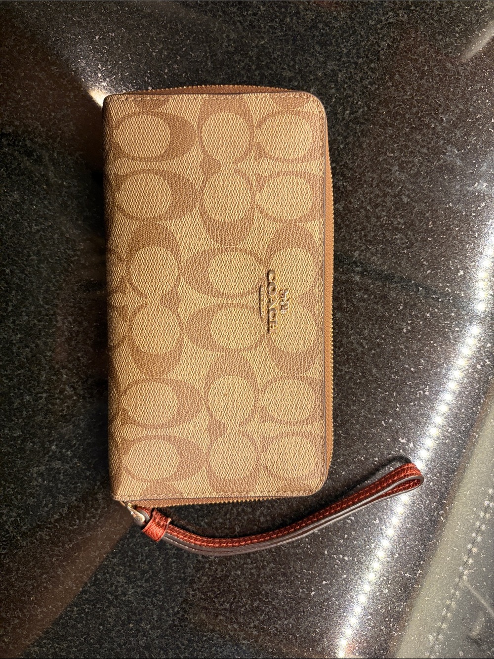 Coach Tan Signature Zip-Around Wristlet Wallet